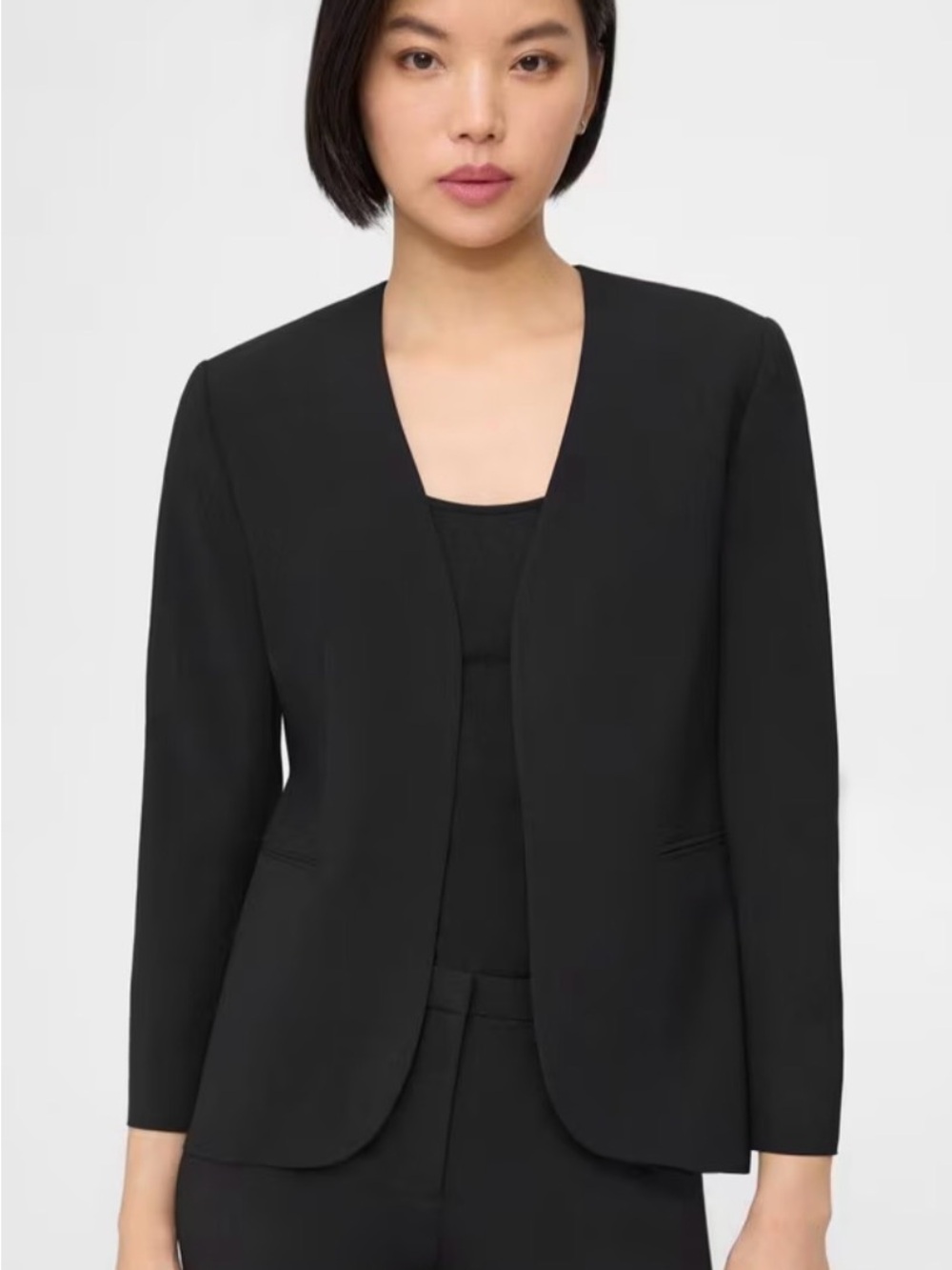 Theory Lindrayia Blazer In Black Wool Women’s Size 8 Collarless Open Front